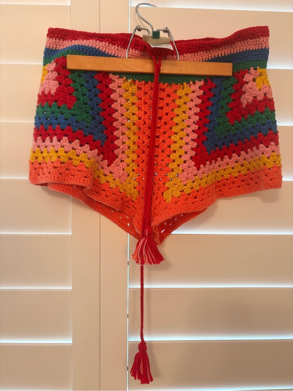 FARM Rio Crocheted High-Waist Rainbow Shorts - Red, Pink, Yellow, Green, Blue
